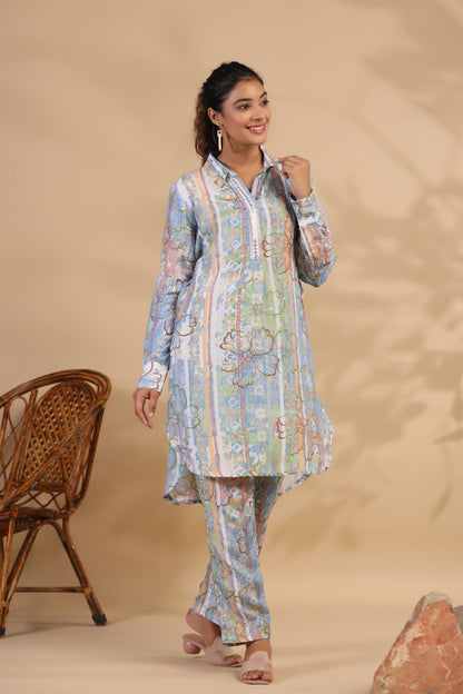 Bluish Grey Muslin Co-ord Set