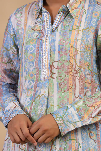 Bluish Grey Muslin Co-ord Set