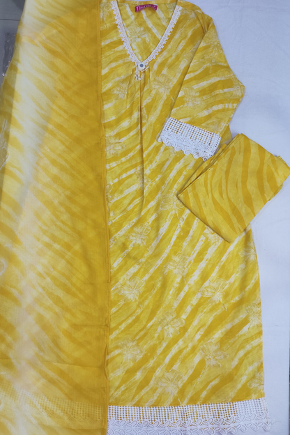Yellow Cotton A-Line Suit Set