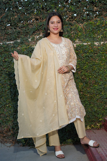 Dusty Yellow Mul Cotton Suit Set