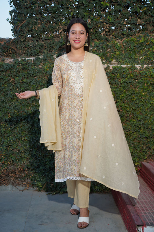 Dusty Yellow Mul Cotton Suit Set