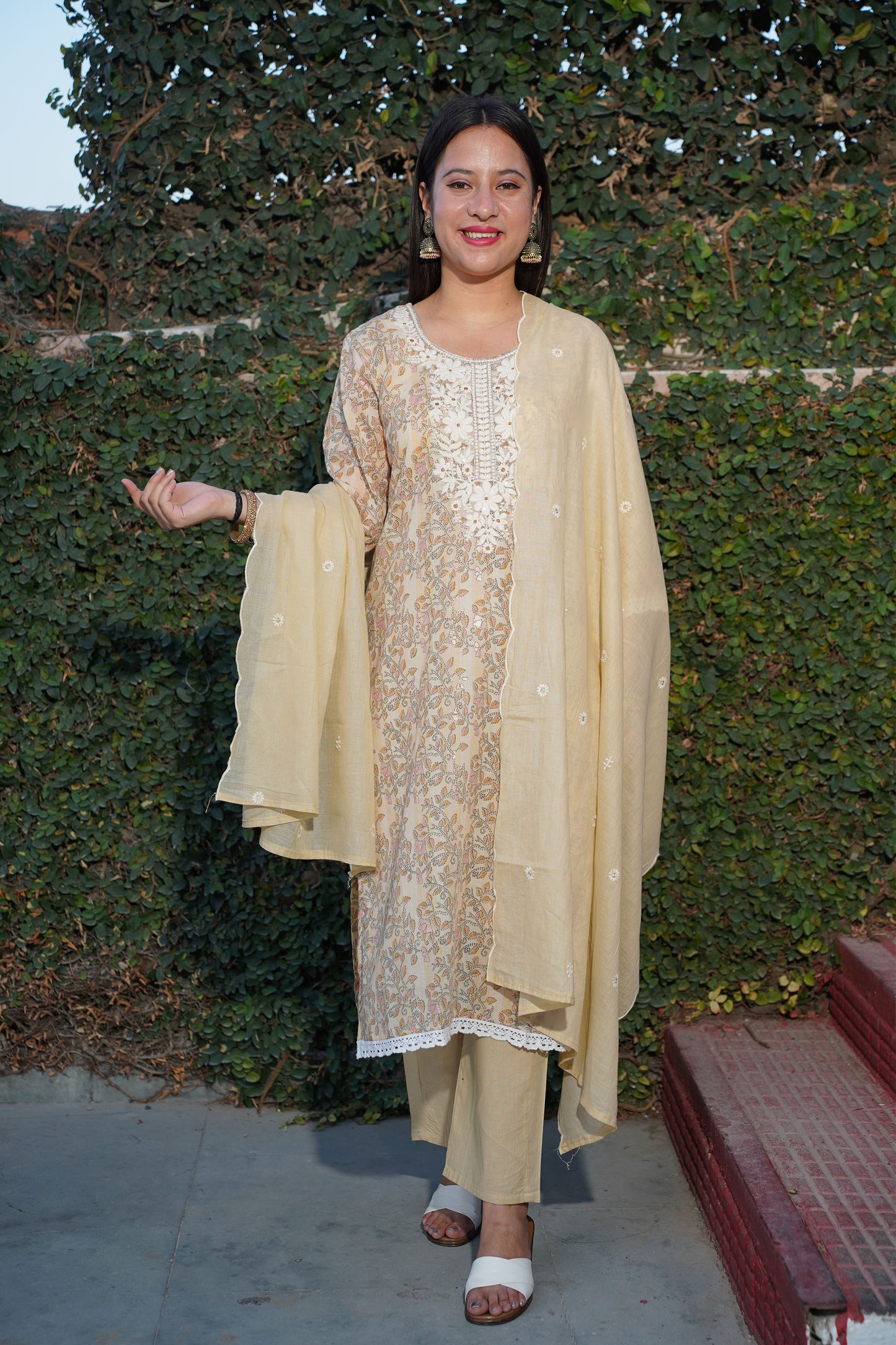 Dusty Yellow Mul Cotton Suit Set