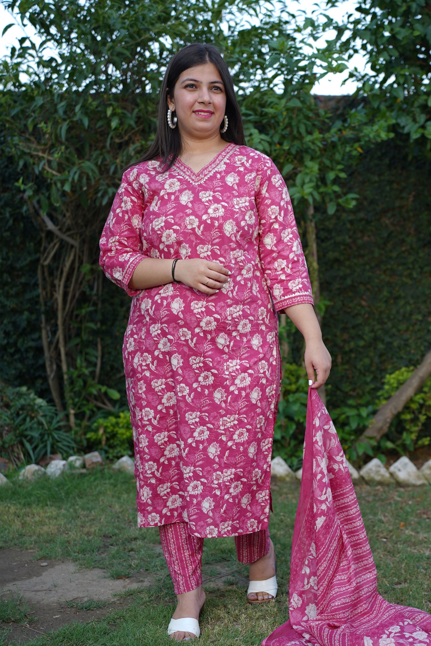 Electric Pink Floral Suit Set