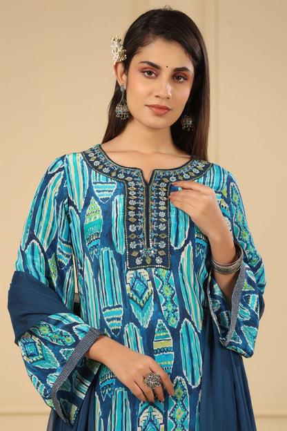 Regal Blue Muslin Kurta Set