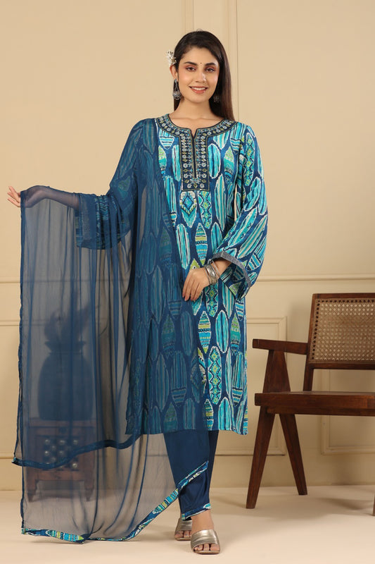 Regal Blue Muslin Kurta Set