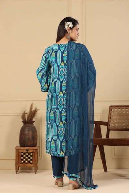 Regal Blue Muslin Kurta Set