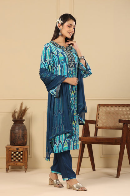 Regal Blue Muslin Kurta Set