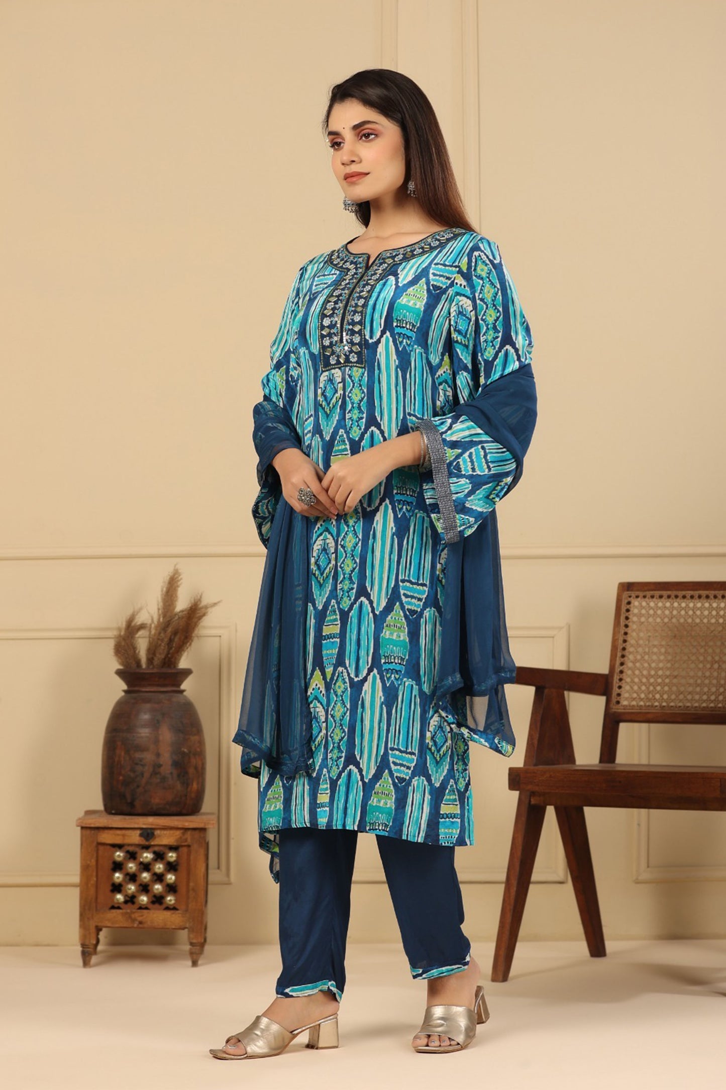 Regal Blue Muslin Kurta Set