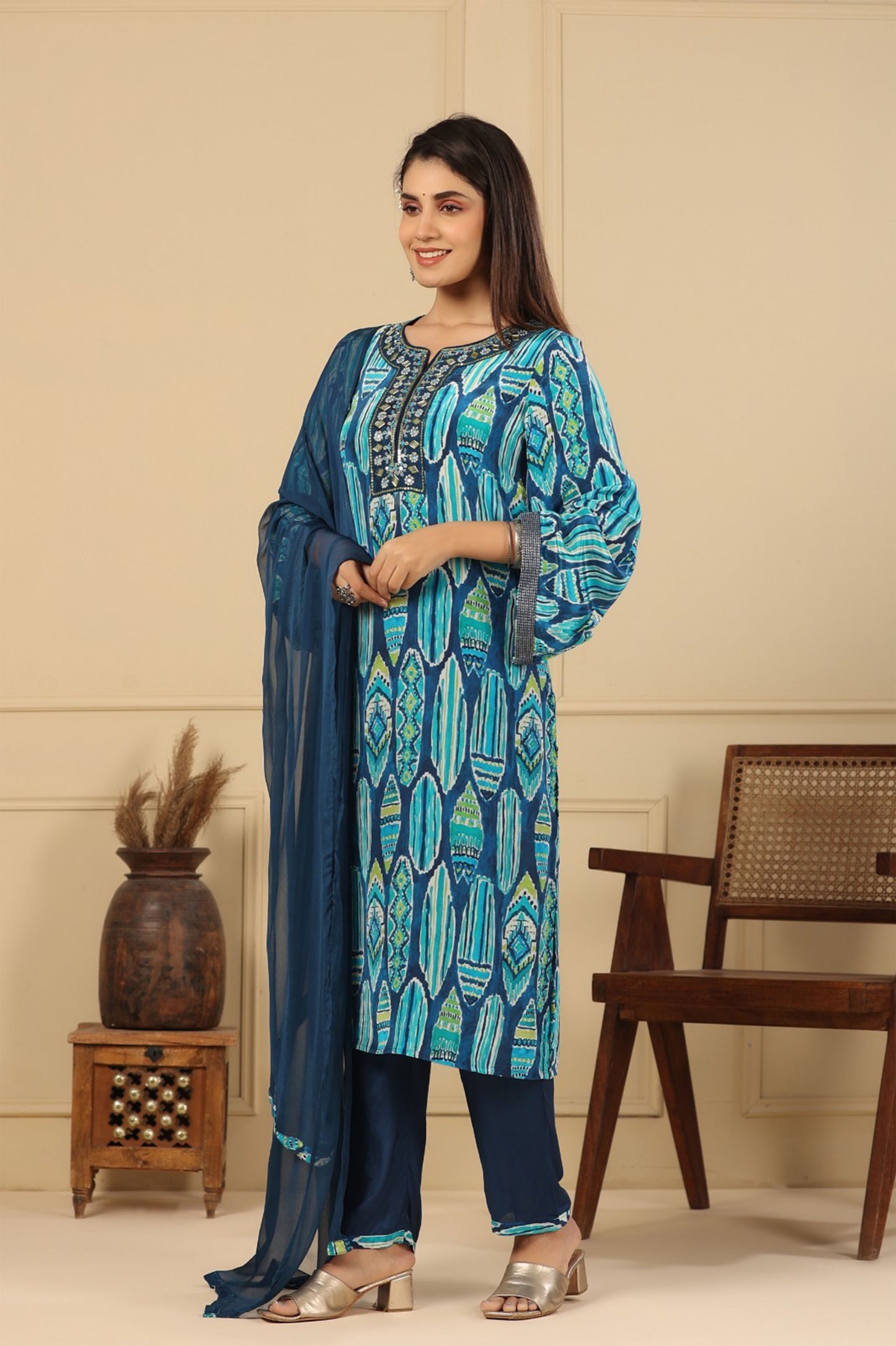 Regal Blue Muslin Kurta Set