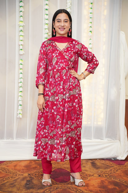 Bold Pink Floral Anarkali Set