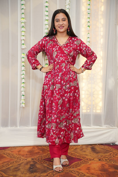 Bold Pink Floral Anarkali Set