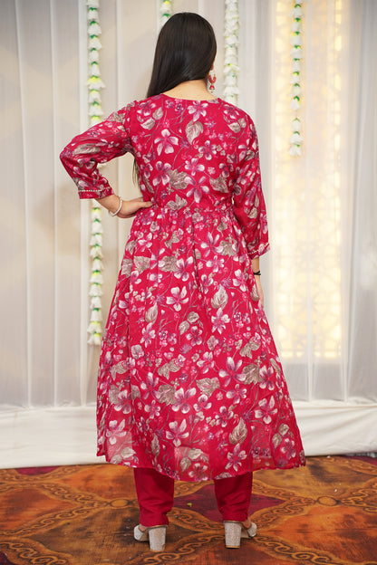 Bold Pink Floral Anarkali Set