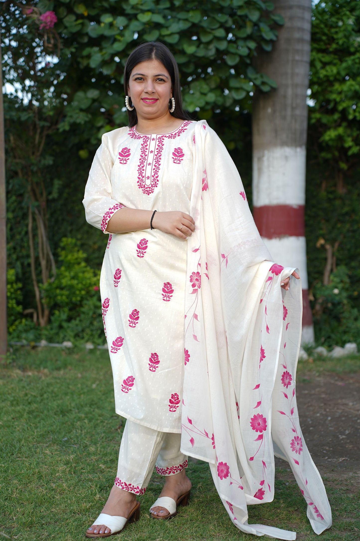 Ivory Pink Hand Painted Suit Set