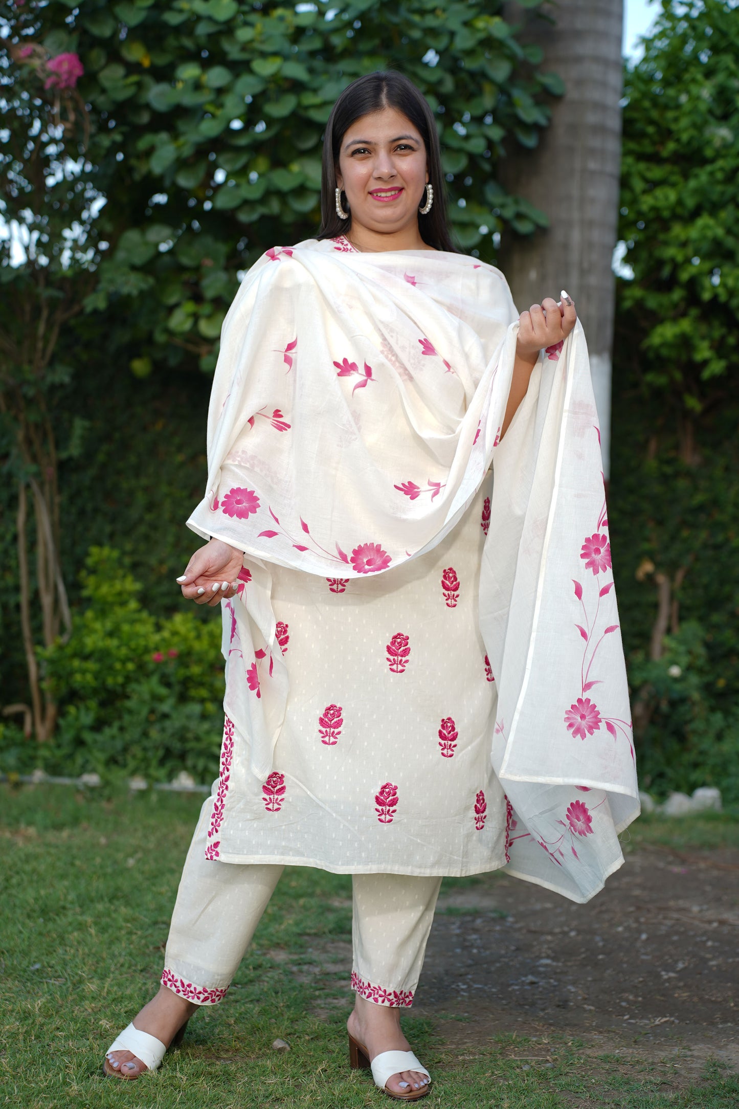 Ivory Pink Hand Painted Suit Set