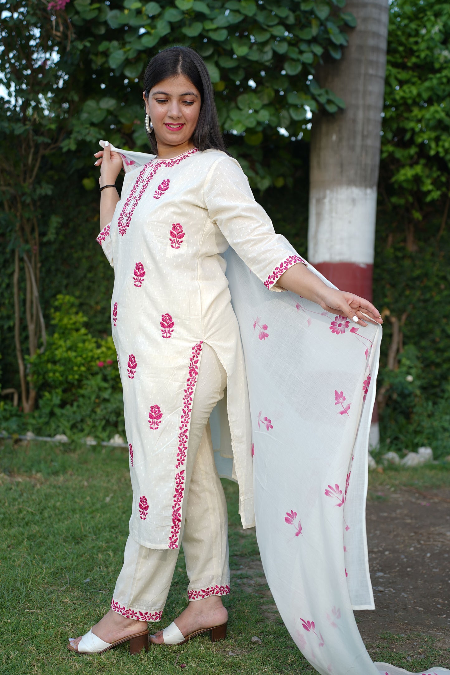 Ivory Pink Hand Painted Suit Set