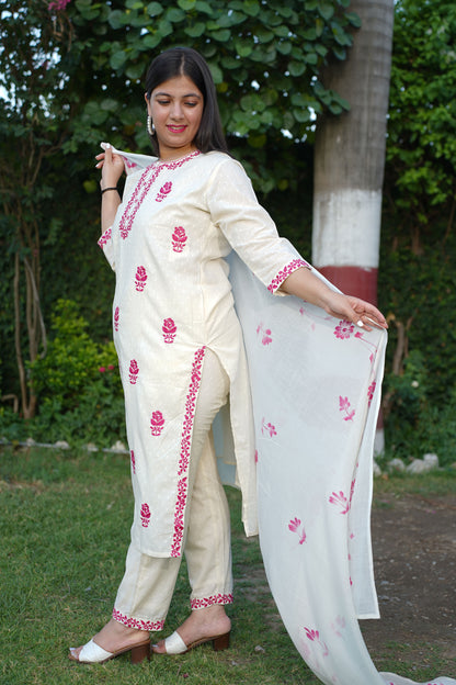 Ivory Pink Hand Painted Suit Set