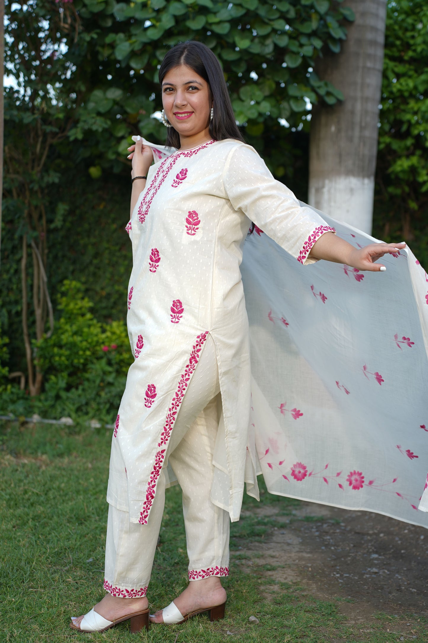 Ivory Pink Hand Painted Suit Set