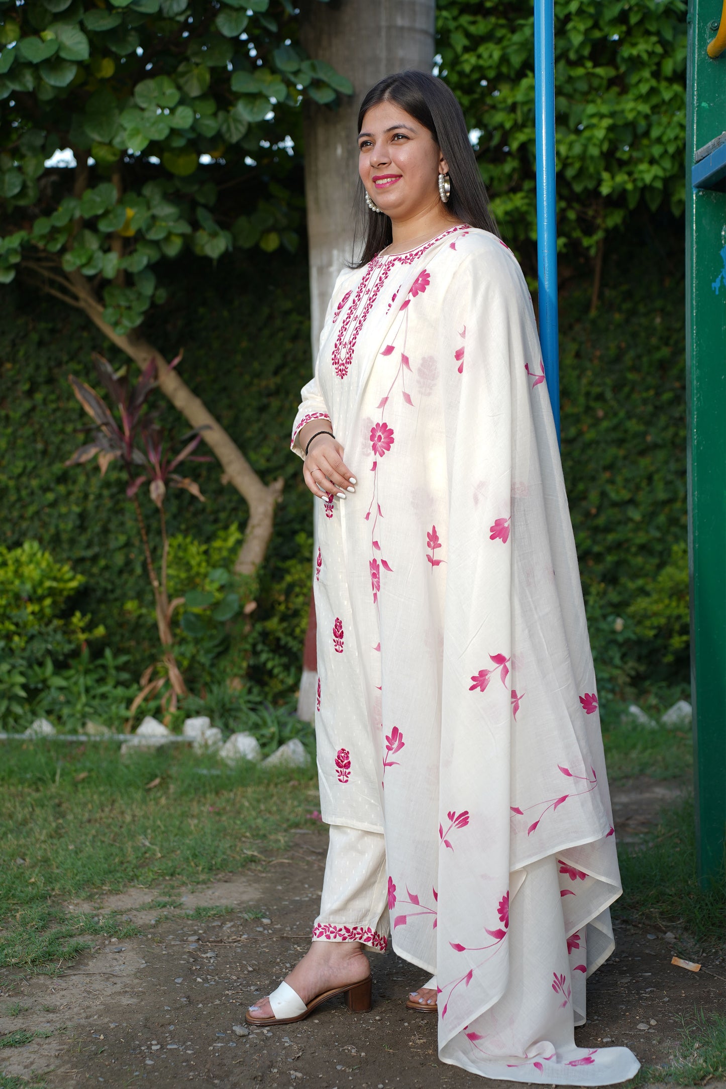 Ivory Pink Hand Painted Suit Set