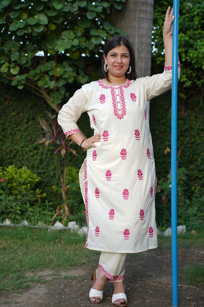 Ivory Pink Hand Painted Suit Set