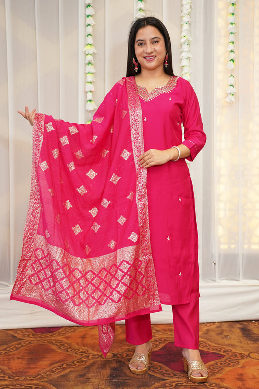 Magenta Glow Muslin Suit Set