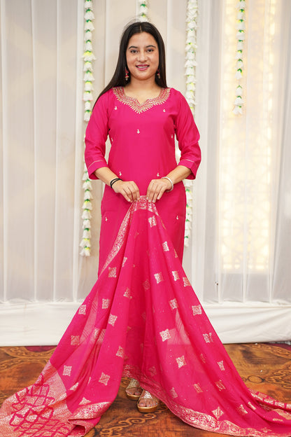 Magenta Glow Muslin Suit Set