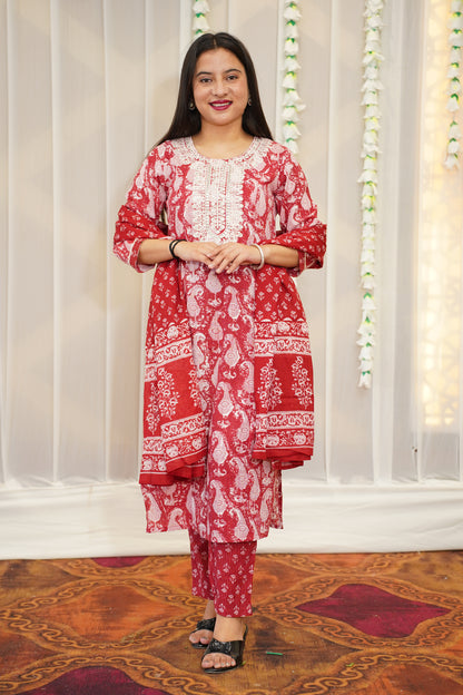 Crimson Cotton Suit Set