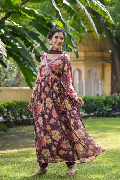 Wine Chinon Anarkali Set