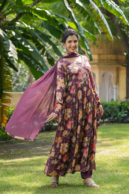 Wine Chinon Anarkali Set