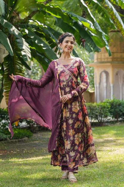 Wine Chinon Anarkali Set