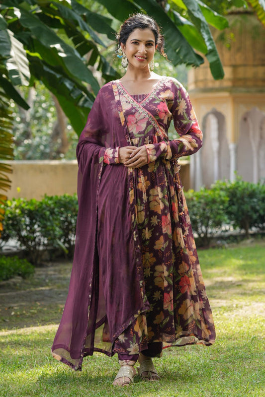 Wine Chinon Anarkali Set