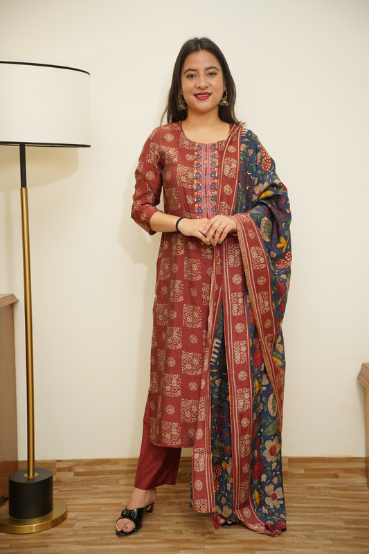 Nautical Maroon Madhubani Kurta Set