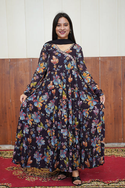 Navy Bloom Anarkali Set