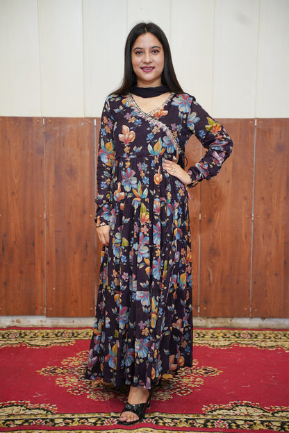 Navy Bloom Anarkali Set