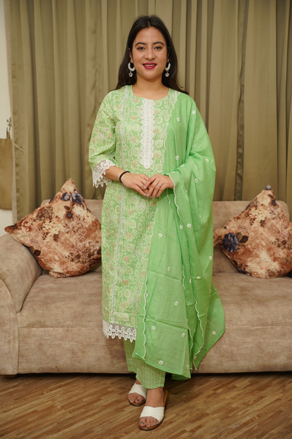 Neon Green Mul Cotton Suit Set