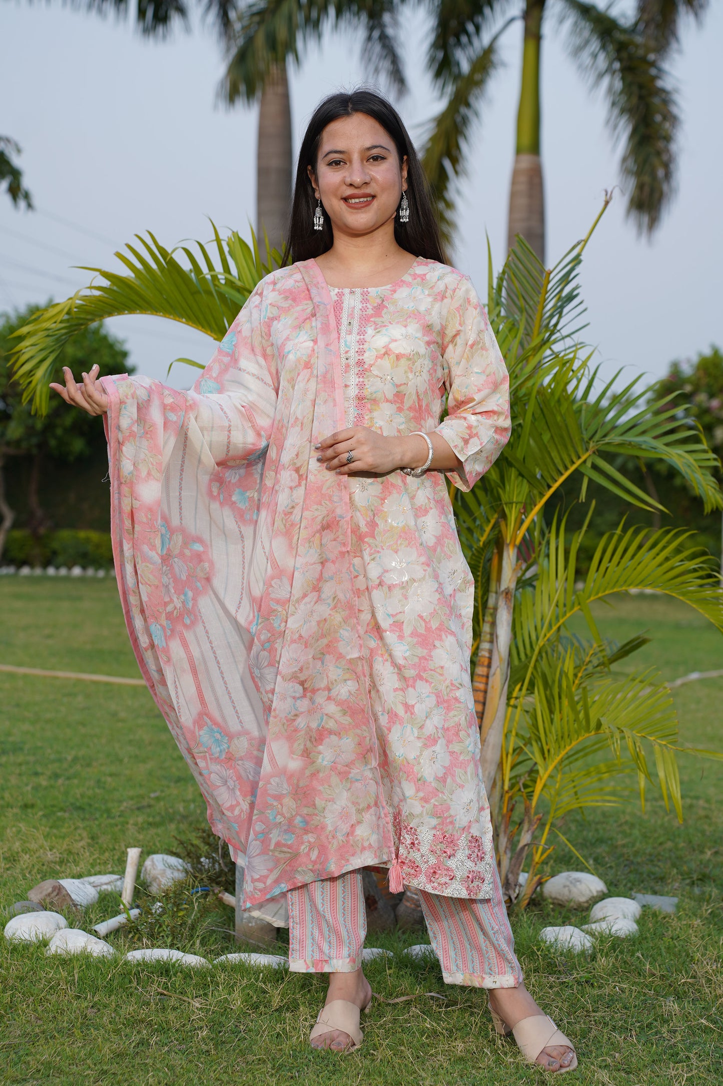 Pastel Floral Mul Cotton Suit Set