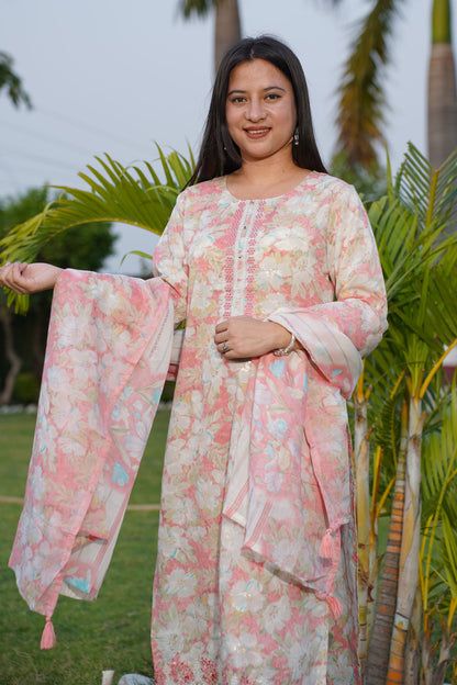 Pastel Floral Mul Cotton Suit Set