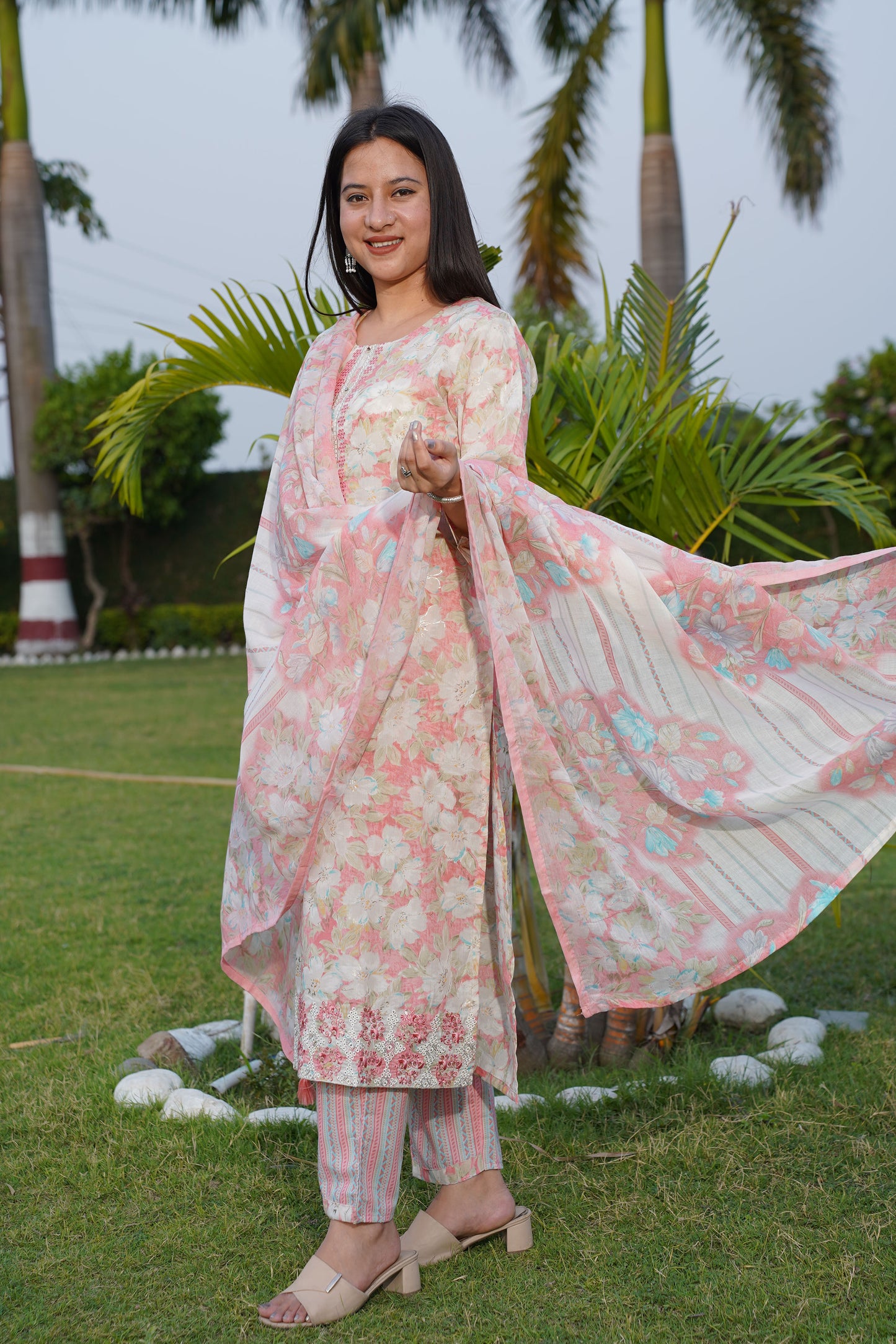 Pastel Floral Mul Cotton Suit Set