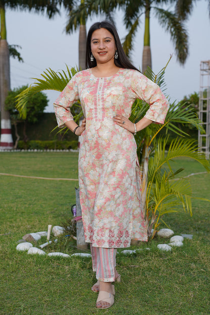 Pastel Floral Mul Cotton Suit Set