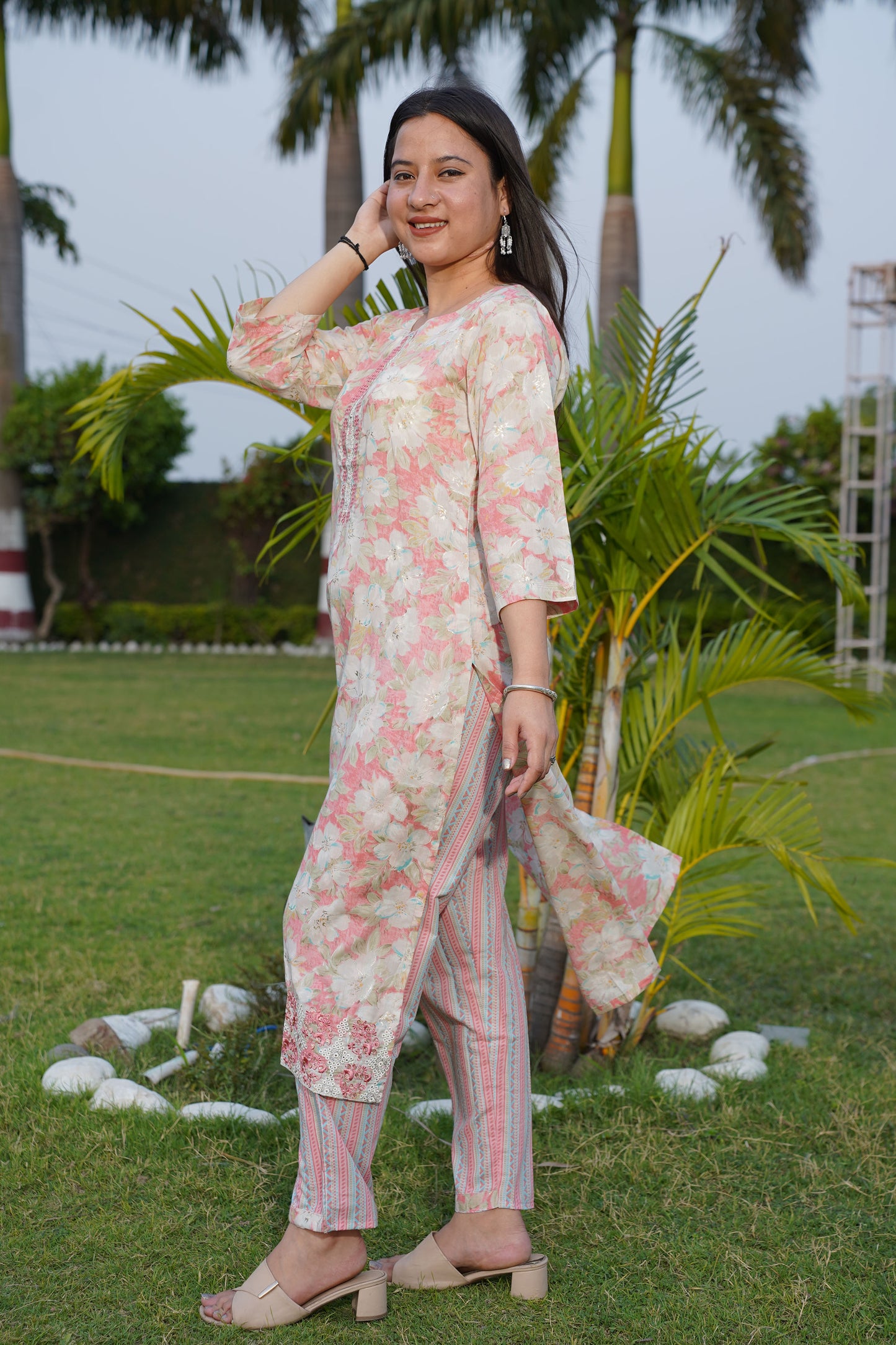 Pastel Floral Mul Cotton Suit Set