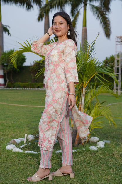 Pastel Floral Mul Cotton Suit Set