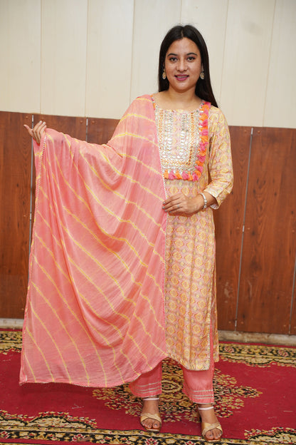 Soft Peach Printed Suit Set