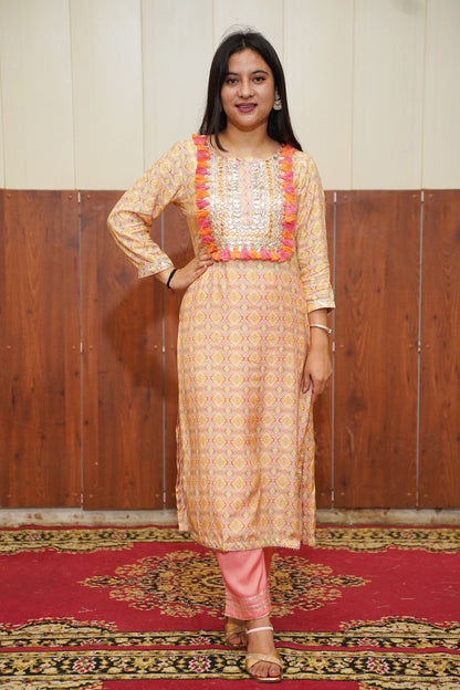 Soft Peach Printed Suit Set
