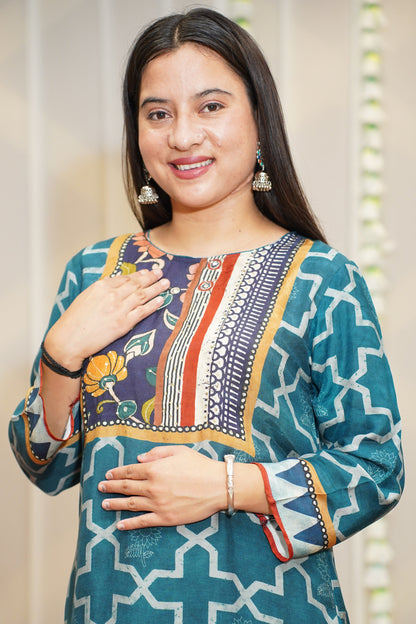 Peacock Blue Muslin Kurta Set