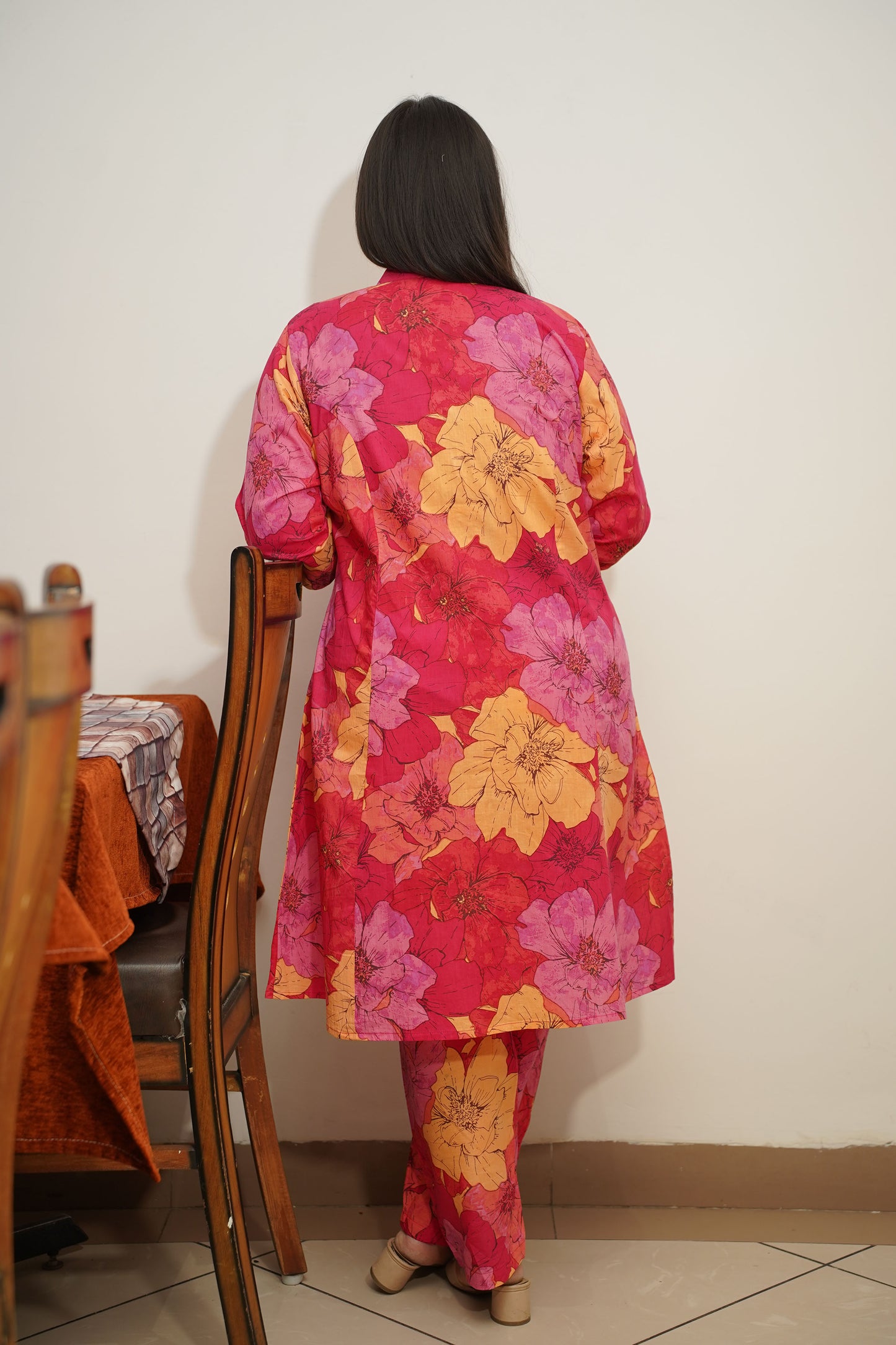 Pink A-line Floral Kurta Set