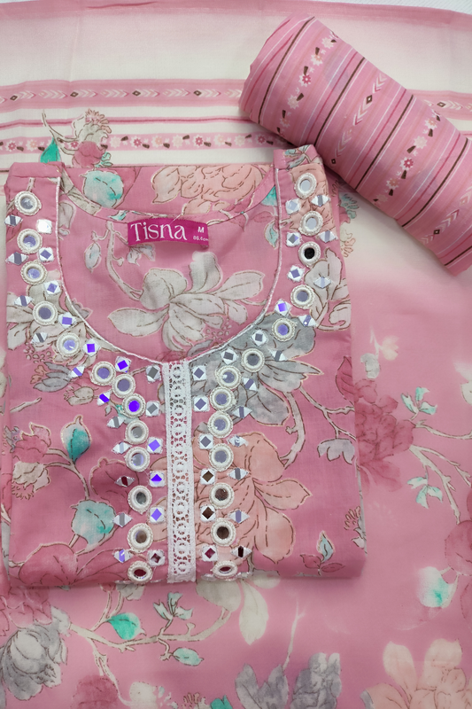 Pink Mirrored Cotton Suit Set