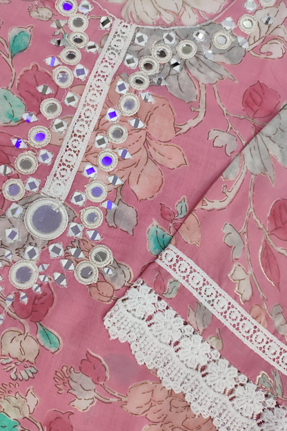 Pink Mirrored Cotton Suit Set