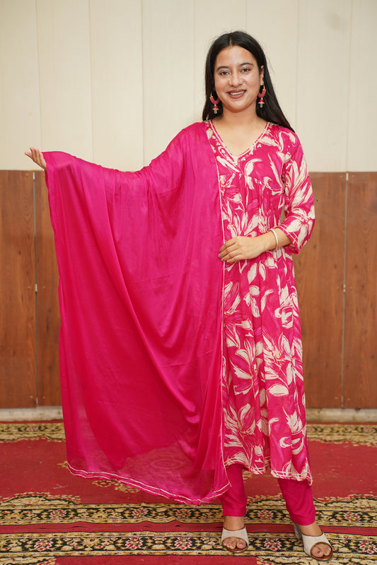 Pink Floral Anarkali Suit Set