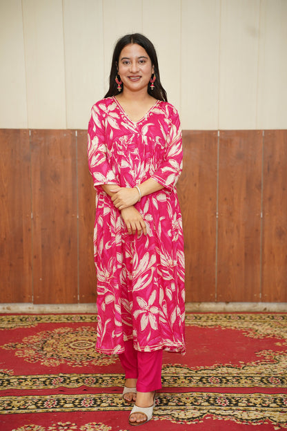 Pink Floral Anarkali Suit Set