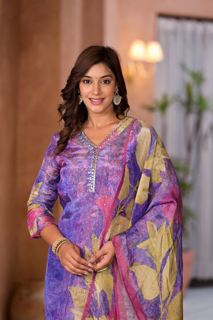 Mauve Shimmer Silk Suit Set
