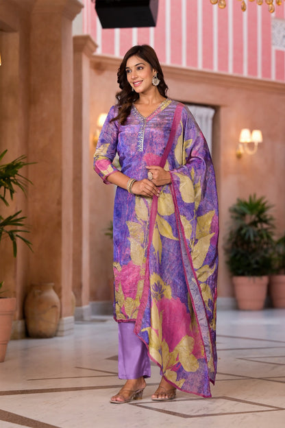 Mauve Shimmer Silk Suit Set